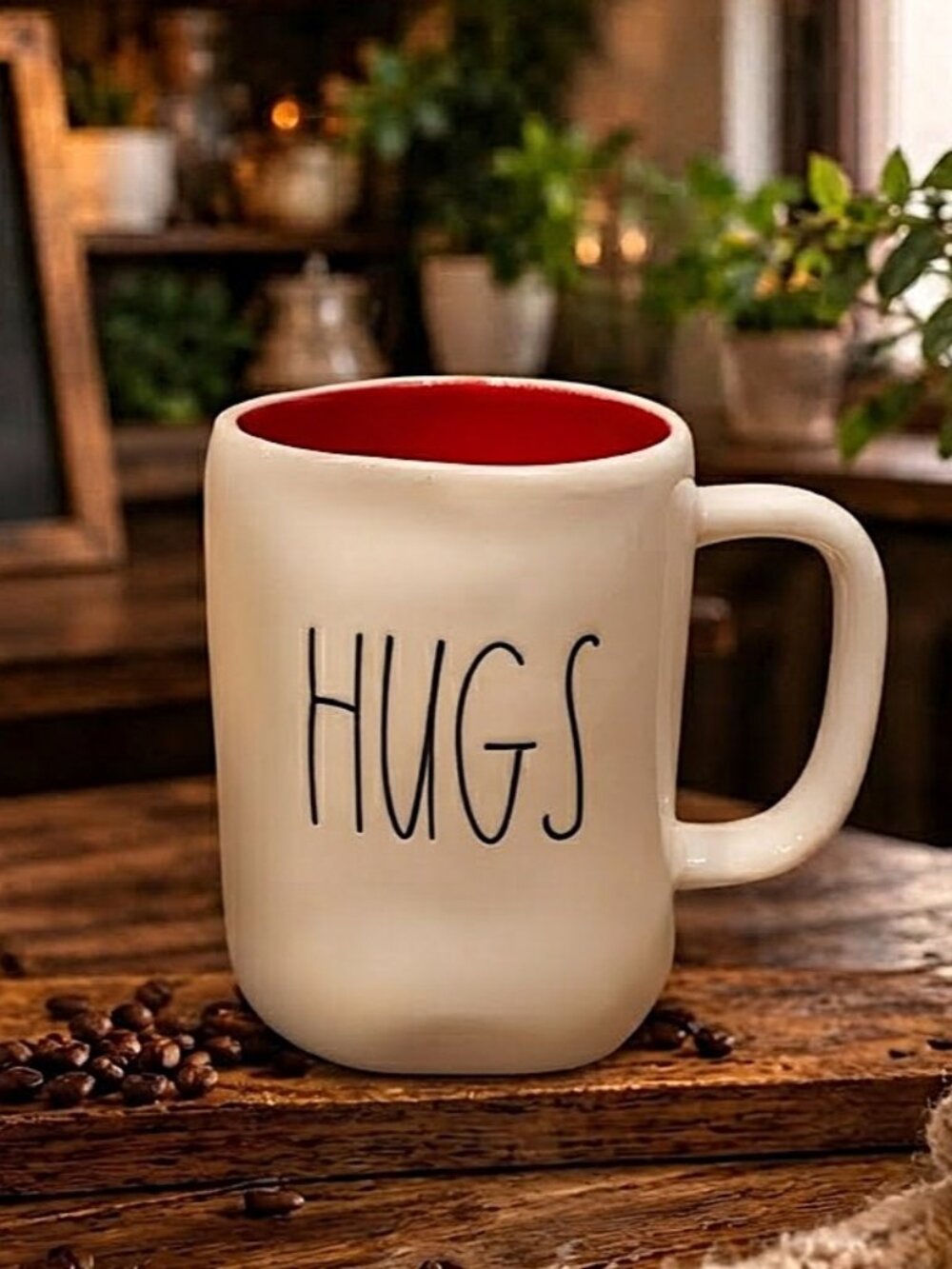 New Rae Dunn HUGS & KISSES Coffee Mug 16 Oz White & Red